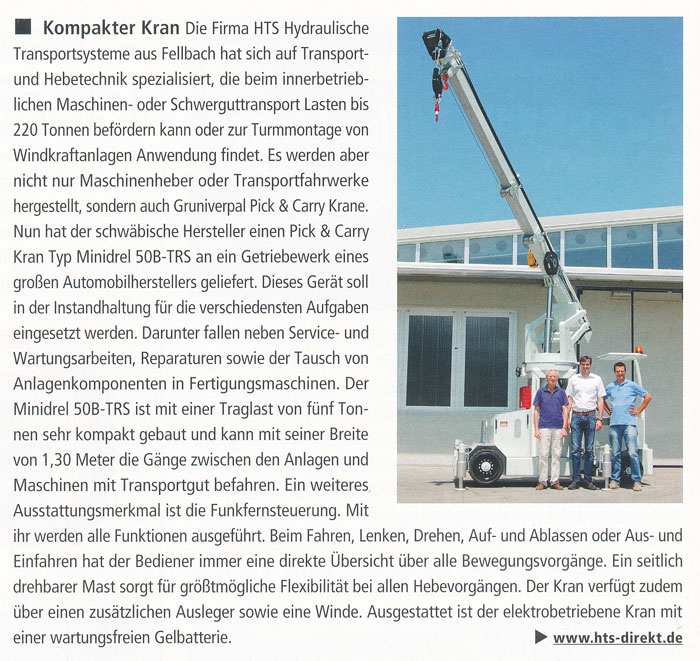 DHL Intralogistik 11/2013 - HTS und Gruniverpal - Kompakter Kran